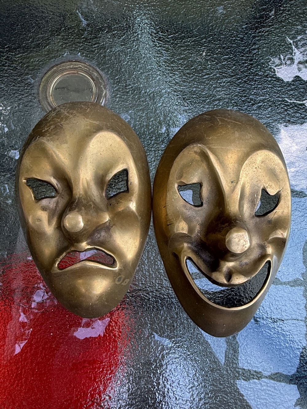 Vintage Brass Comedy and Tragedy Theater Masks - Gold Tone Pair